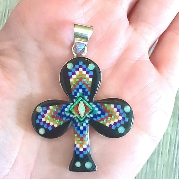 Galaxy Native American Inlay Natural Gemstone Sterling Silver Pendant - Picture 8 of 8